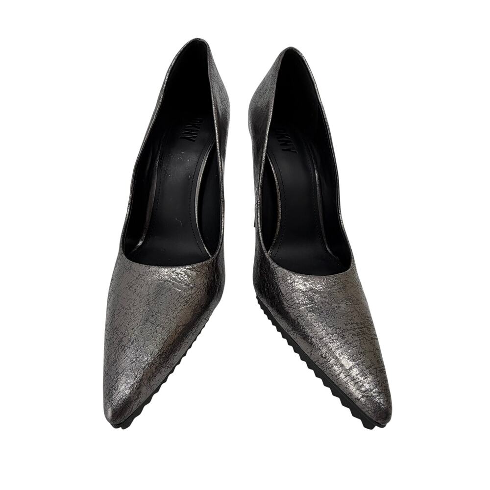 DKNY Carisa Metallic Silver Crackled Leather Pointed Toe Pumps Heels Size 9.5M